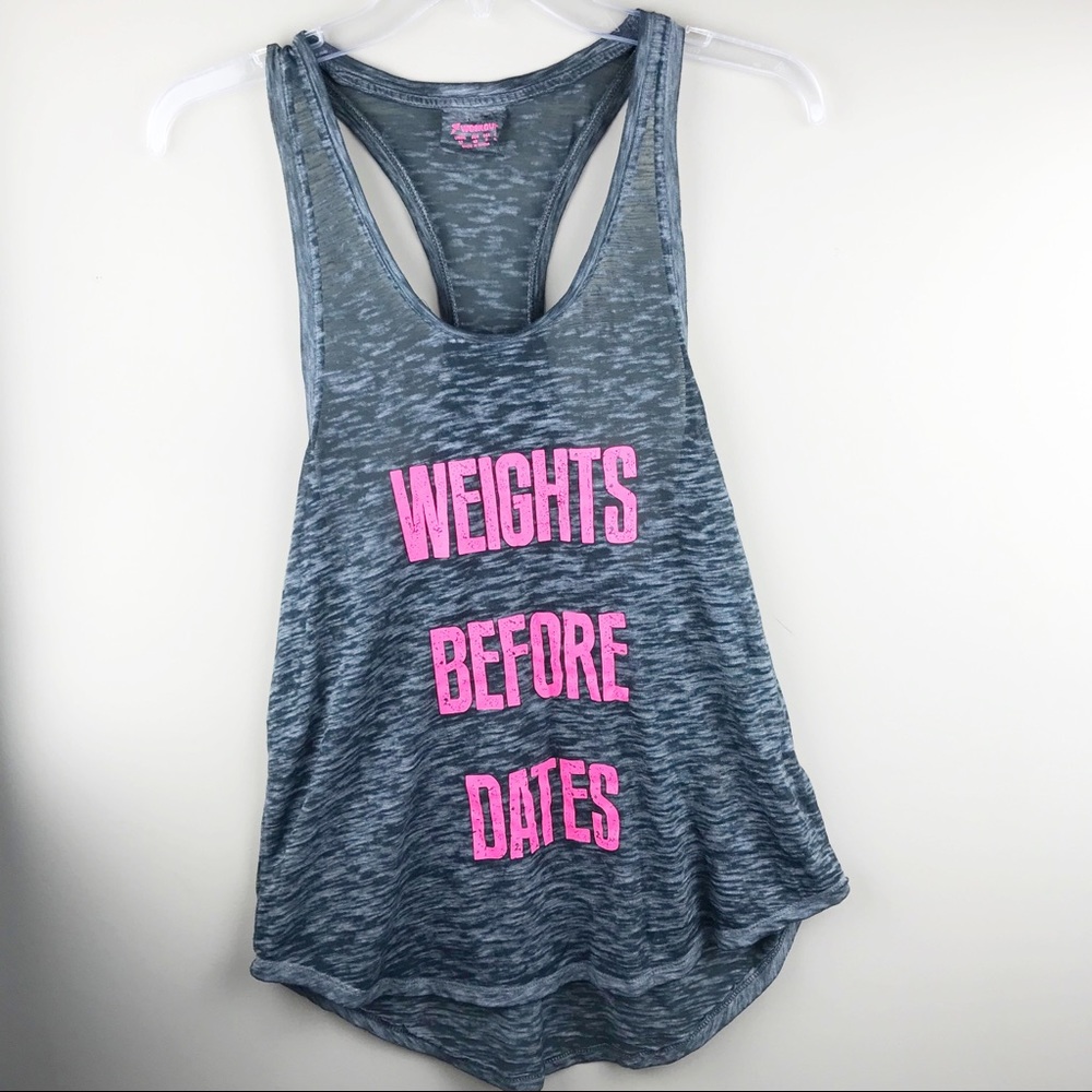 “Weights Before Dates” burnout racerback tank